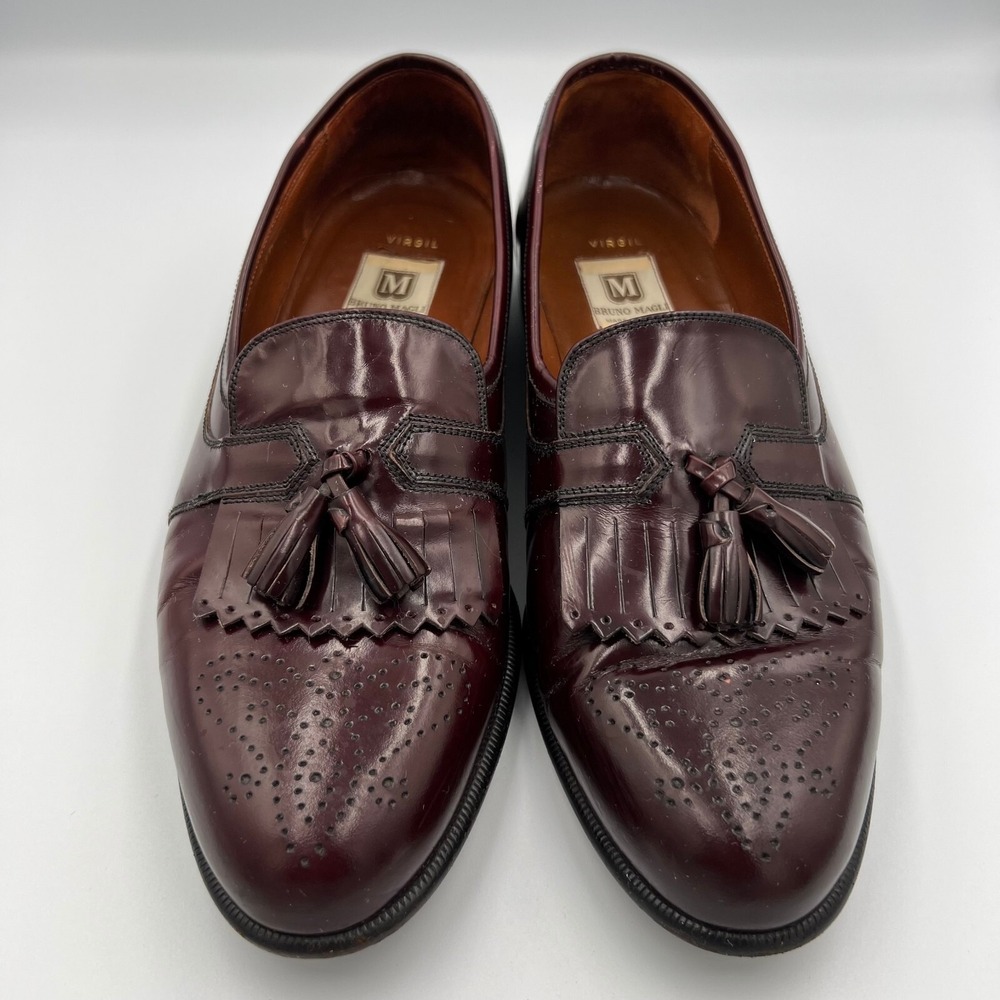 Bruno Magli Mens‎ Burgundy Leather Kiltie Tassel Wingtip Slip On Loafer Size 12M